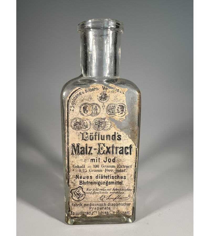 Buteliukas vaistų antikvarinis Loeflund. Apie 1900 m. Kaina 17