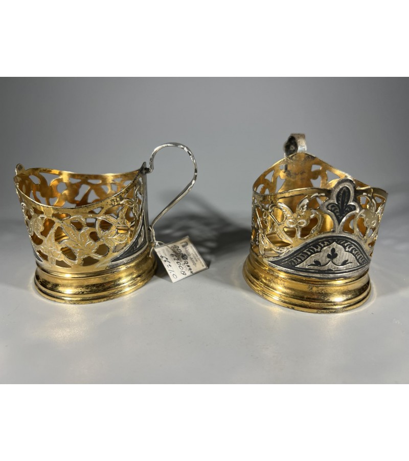 Podstakanikas, stiklinių laikiklis sidabrinis, antikvarinis Dagestan, Кубачи (Podstakannik, Tea glass holder). Praba 875. Svoris 66 g. 1908-1954 m. Nenaudota. 2 vnt. Kaina po 173