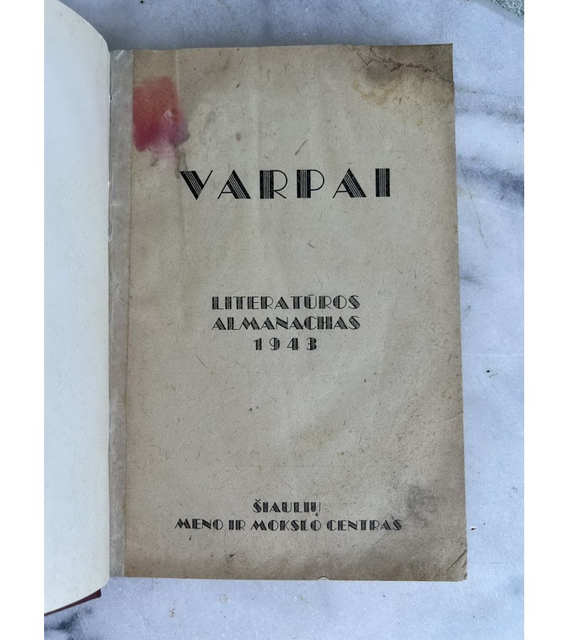 Knyga Varpai. Literatūros almanachas. 1943 m. Kieti viršeliai. Kaina 18 