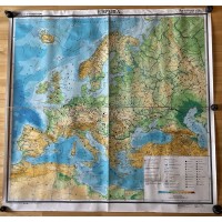 Žemėlapis Europa fizinis, sovietinis, tarybinių laikų, rusų k., 1987 m., didelis: 142 x 143 cm. Kaina 43