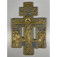 Kryžius stačiatikių, krikščionių ortodoksų, pravoslavų bronzinis, antikvarinis, puoštas emale. Kaina 128