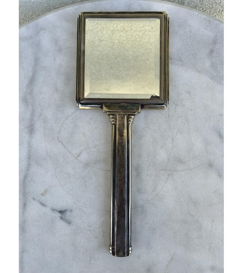 Veidrodis antikvarinis Art Deco stiliaus, sidabruotas ELLDEE, rankinis, prancūziškas. Kaina 63