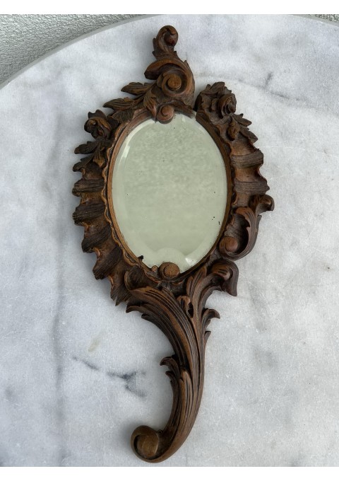 Veidrodėlis, veidrodis rankinis, medinis, antikvarinis, prancūziškas. Kaina 33