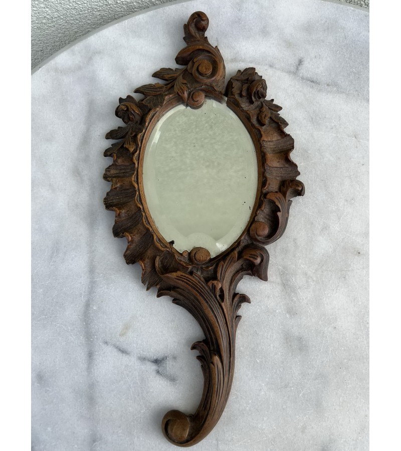 Veidrodėlis, veidrodis rankinis, medinis, antikvarinis, prancūziškas. Kaina 33