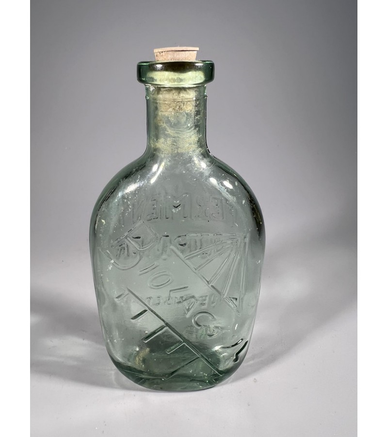 Buteliukas antikvarinis prancūziškas skaidraus stiklo medicininis buteliukas biolaktilui, gamintojas Ferment Fournier Paris, Retro Apothecary Chemist Medical Decor France. Kaina 16