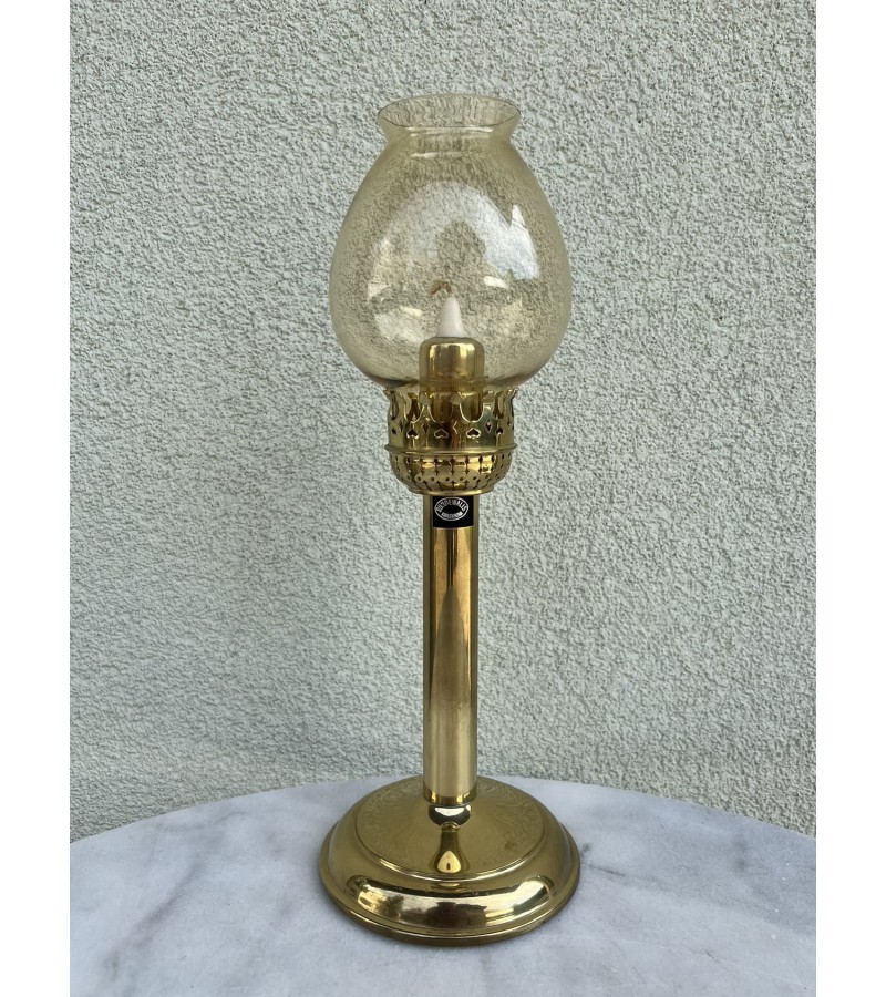 Žvakidė su stikliniu gaubtu, žalvarinė, vintažinė Sundevalls Karlskrona. Spyruoklinis žvakidės mechanizmas. Kaina 43 