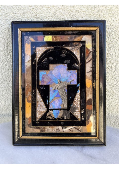 Kryžius pagamintas iš tikrų drugelių sparnų, antikvarinis, Art Deco stiliaus. Kaina 36