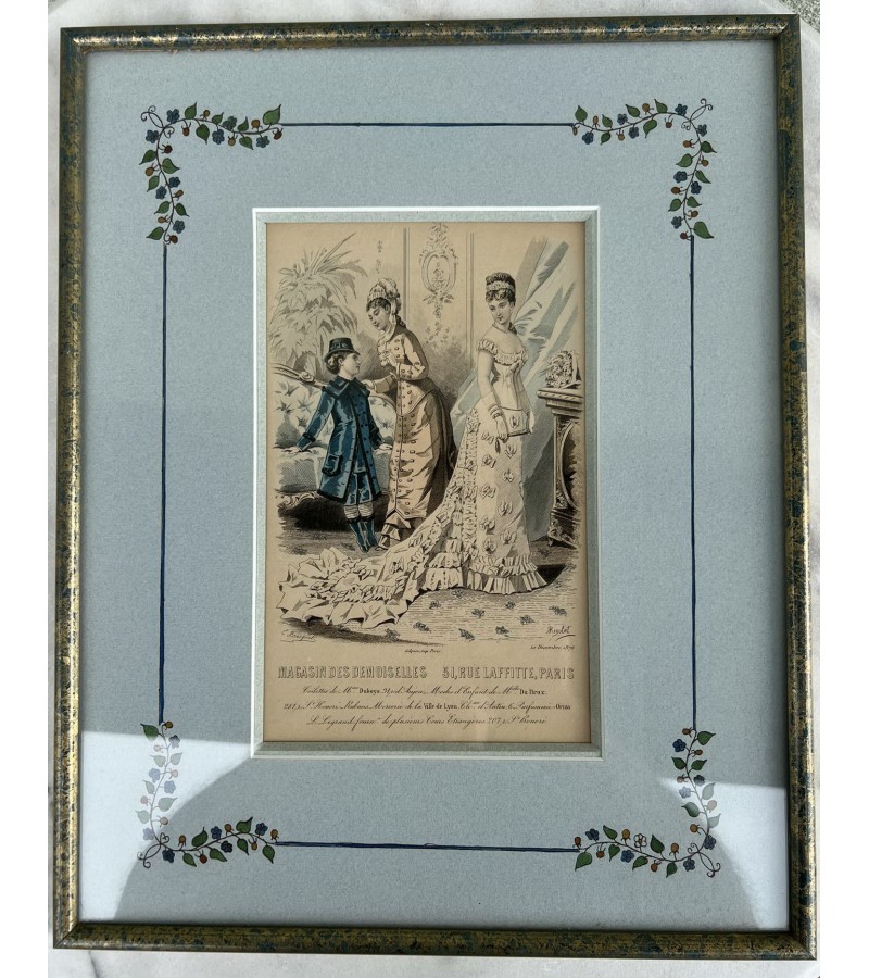 Paveikslėlis antikvarinis Mada. Medinis rėmelis, stiklas. Prancūzija. 1876 m. Kaina 43