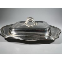 Indas metalinis, sidabruotas raižytu stiklu, puoštas žuvimi. Prima N.S. Kaina 48