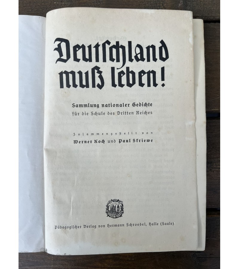 Knyga Deutschland muss leben. Vokietija turi gyventi! - Nacionalinių eilėraščių rinkinys Trečiojo Reicho mokyklai. 1936 m. Kaina 73
