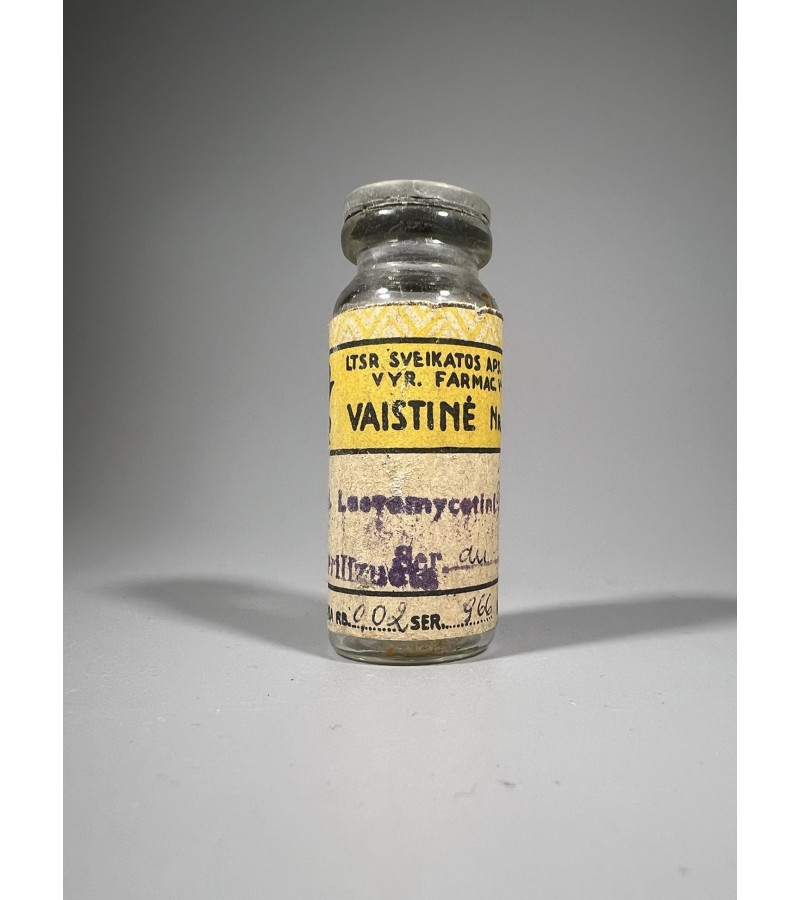 Buteliukas vaistinės, vaistų stiklinis lietuviškas, tarybinis, sovietinių laikų. Tuščias. Kaina 8