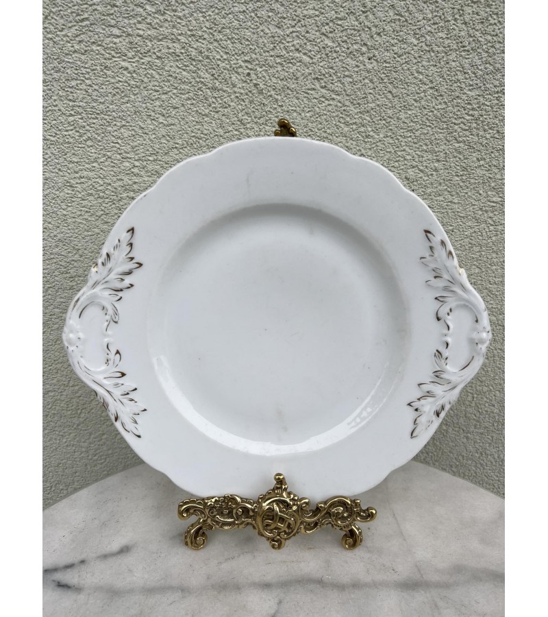 Lėkštė Kuznecov porcelianinė, puošta auksavimu, antikvarinė, Carinės Rusijos imperijos laikų. Kaina 58
