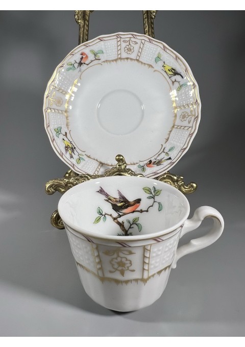 Puodelis su lėkštute porcelianiniai puošti paukščiais, espresso. Heinrich W. Germany,  Talpa 80 ml. Kaina 23