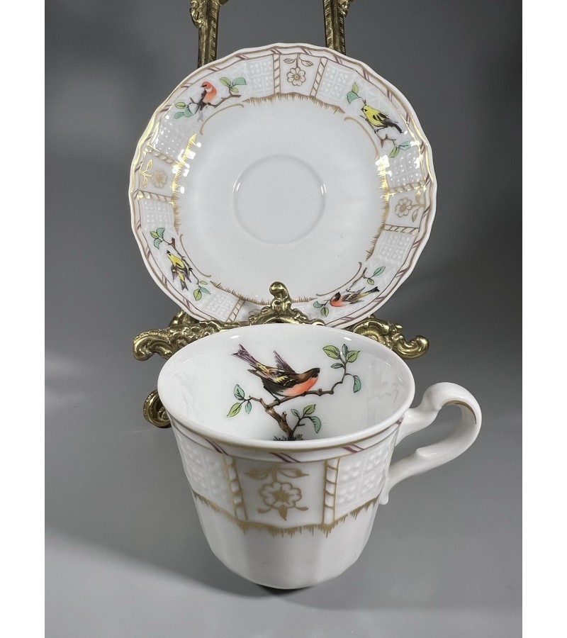 Puodelis su lėkštute porcelianiniai puošti paukščiais, espresso. Heinrich W. Germany,  Talpa 80 ml. Kaina 23