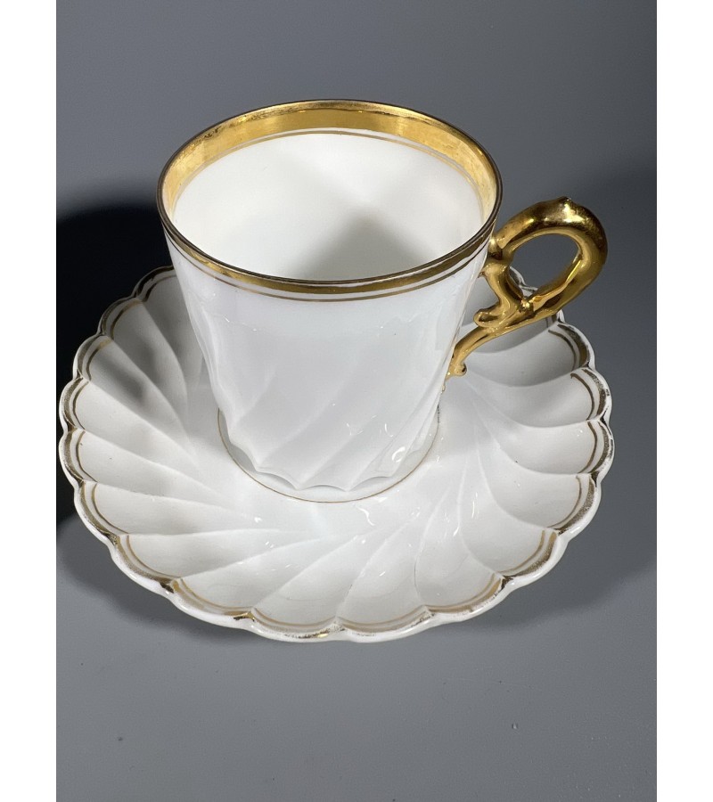 Puodelis su lėkštute antikvarinis, porcelianinis, vokiškas, Herman Ohme, 1882-1900 m., espresso, talpa 100 ml. 2 vnt. Kaina po 28
