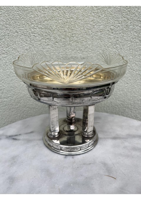 Centrinė vaza, indas sidabruotas su išimamu raižytu stiklu, antikvarinis, Art Deco, Secesijos stiliaus. Kaina 93