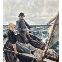 Paveikslas pagal Albertas Edelfeltas, Jūroje, 1883 m. (ALBERT EDELFELT 1854-1905. "At sea") pasirašytas 1943 m. Drobė, aliejus. Dydis 97 x 106 cm. Kaina 287