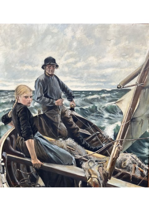 Paveikslas pagal Albertas Edelfeltas, Jūroje, 1883 m. (ALBERT EDELFELT 1854-1905. "At sea") pasirašytas 1943 m. Drobė, aliejus. Dydis 97 x 106 cm. Kaina 287