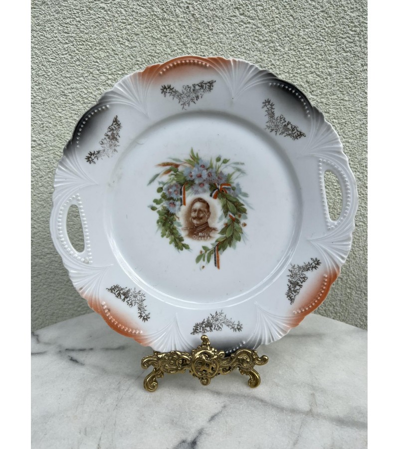 Lėkštė porcelianinė, I Pasaulinio karo laikų (l PK), Kaiser Wilhelm II, Kaizerio Vilhelmo II atvaizdas. Kaina 68