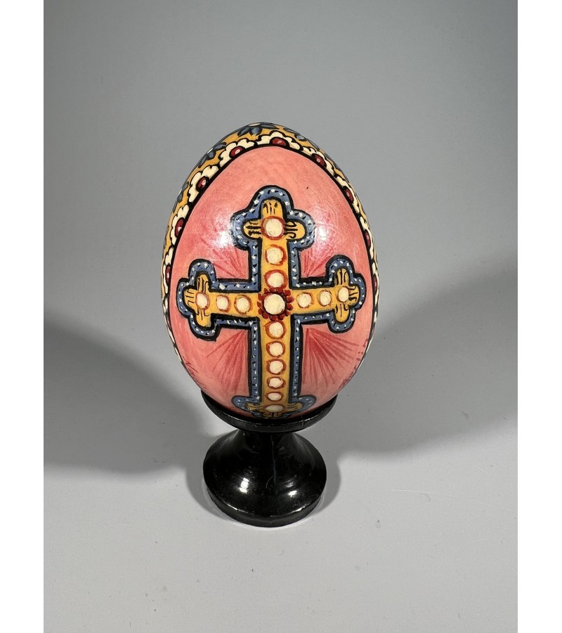 Kiaušinis Velykinis medinis, tapytas su stoveliu. Wooden Easter Egg Pysanka on a Stand. Kaina 33