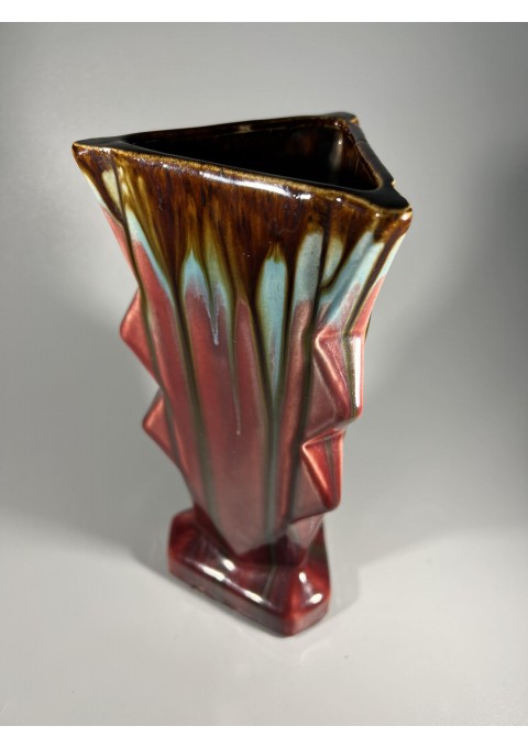 Vaza antikvarinė, glazūruota Art Deco stiliaus, Thulin Drip Glaze Vase Belgium 250. Gamintojas: Faïencerie Thulin, Belgija. 1925-1940 m. Kaina 88