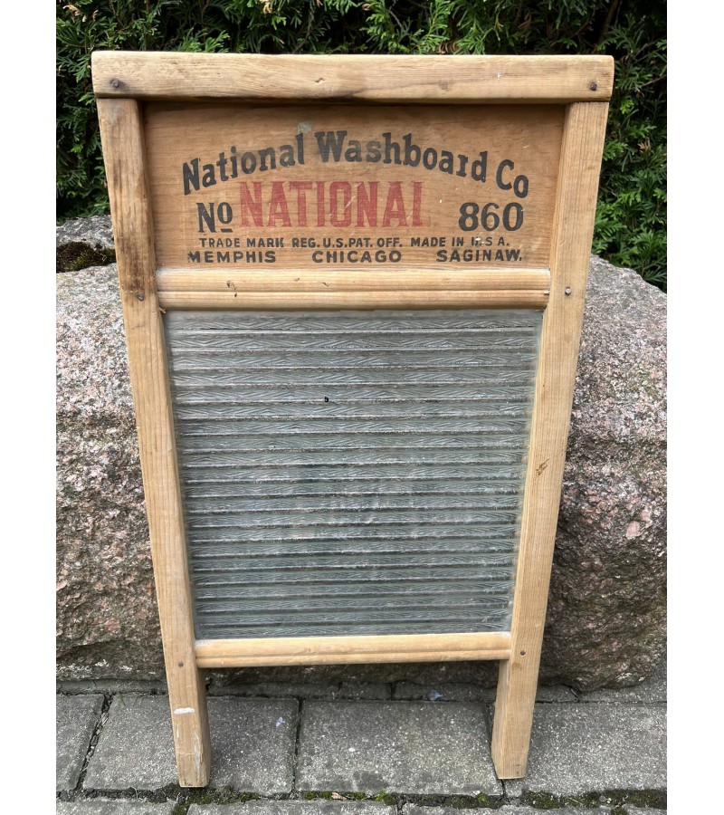 Skalbimo lenta antikvarinė, stiklinė National Washboard Company 860. U.S.A. Kaina 53