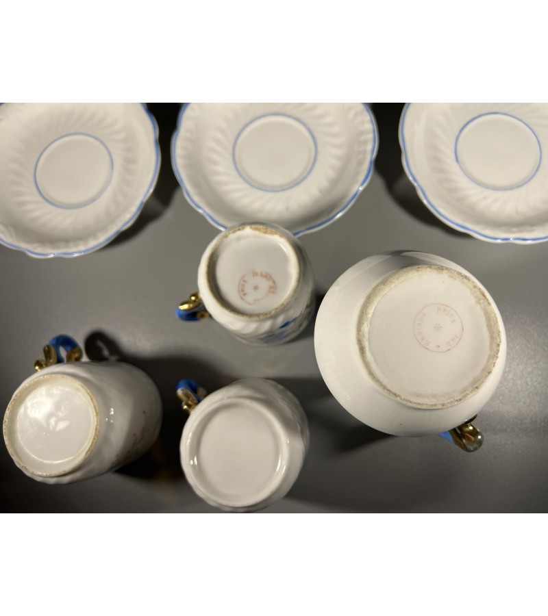 Puodeliai su lėkštutėmis, grietinėlei porcelianiniai, antikvariniai Johan Ekelund Ystad.1900 m. Talpa 150 ml. Viso 4 vnt. Kaina po 13