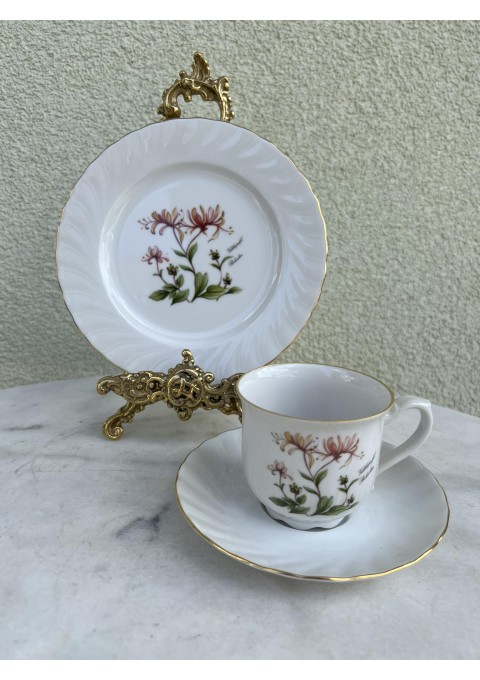 Puodelis su dviem lėkštutėmis porcelianinis gėlių motyvais. W. Germany. Talpa 150 ml. 2 vnt. Kaina po 13