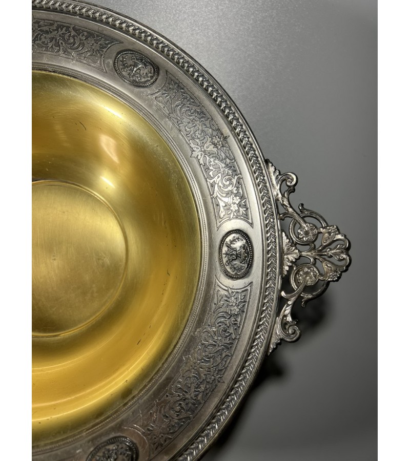 Indas vaisiams, vaisinė antikvarinė sidabruota Ampyro stiliaus. Bordeaux Meriden S.P. Co. Prancūzija. XIX a. pr. Kaina 43