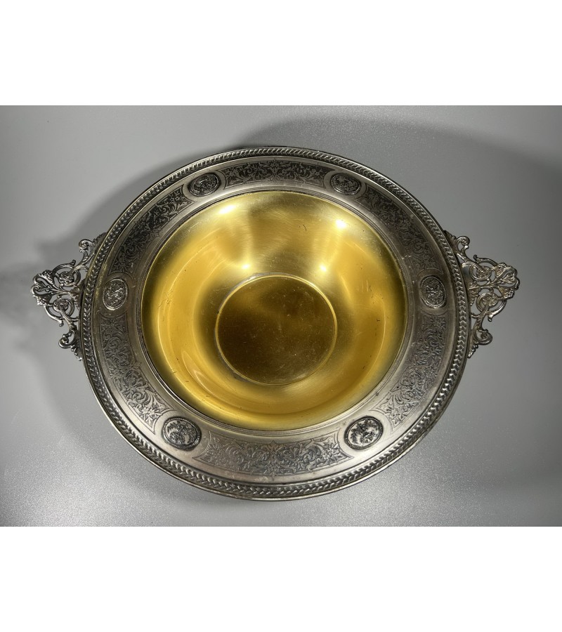 Indas vaisiams, vaisinė antikvarinė sidabruota Ampyro stiliaus. Bordeaux Meriden S.P. Co. Prancūzija. XIX a. pr. Kaina 43