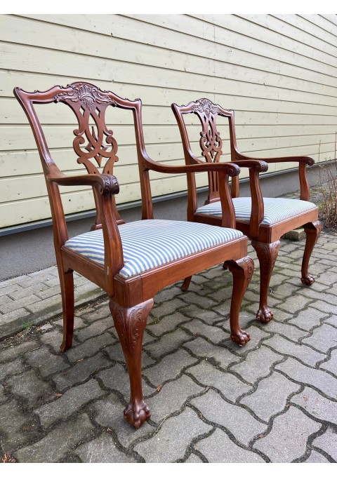 Kėdės Chippendale stiliaus, antikvariniės, riešutmedžio, krėslai, tvirti, darbo kambario kėdės. 2 vnt. Kaina po 138