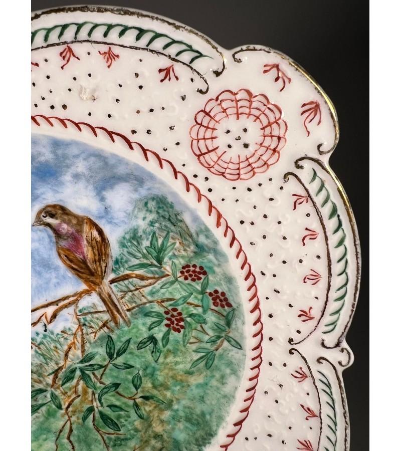 Lėkštė porcelianinė, antikvarinė, tapyta Paukščiai. Postgrund. Norvegija. 1887-1911 m. Kaina 27