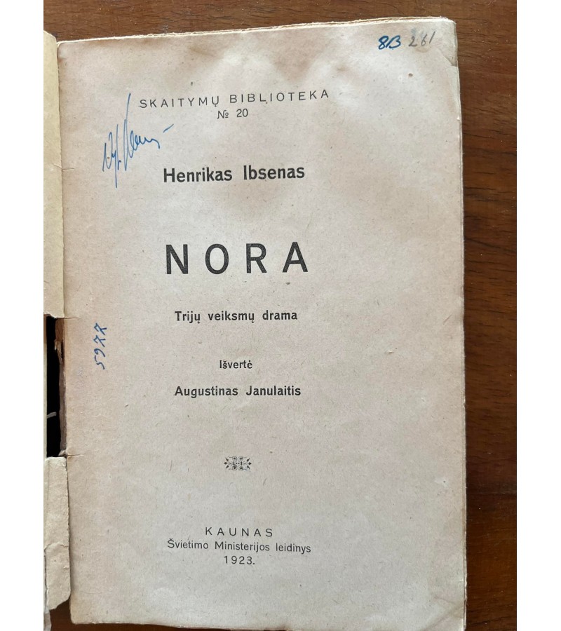 Knyga Nora. H. Ibsenas. 1923 m. Kaina 13
