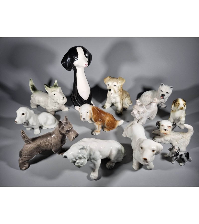 Statulėlės šuniukų, dauguma porcelianinės. Penki parduoti. Kainos nuo 5 iki 8 eurų.