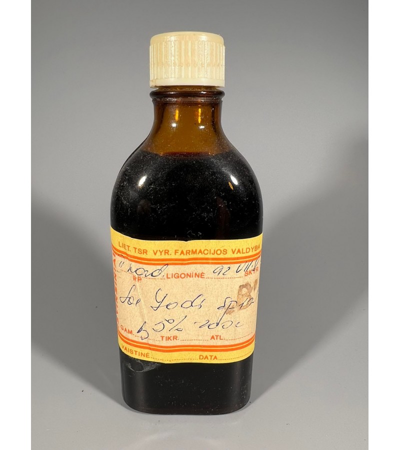 Vaistų buteliukas antikvarinis Jodo tirpalas. Nenaudota. Aukštis 15 cm. Kaina 13