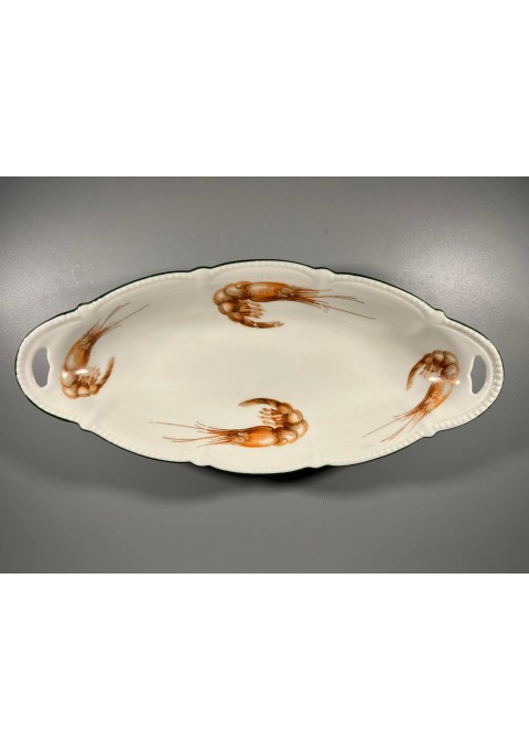 Lėkštė porcelianinė gili puošta krevetėmis, antikvarinė. Kaina 28