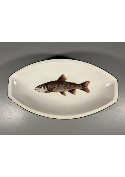 Lėkštė porcelianinė gili puošta žuvim, antikvarinė. Kaina 18