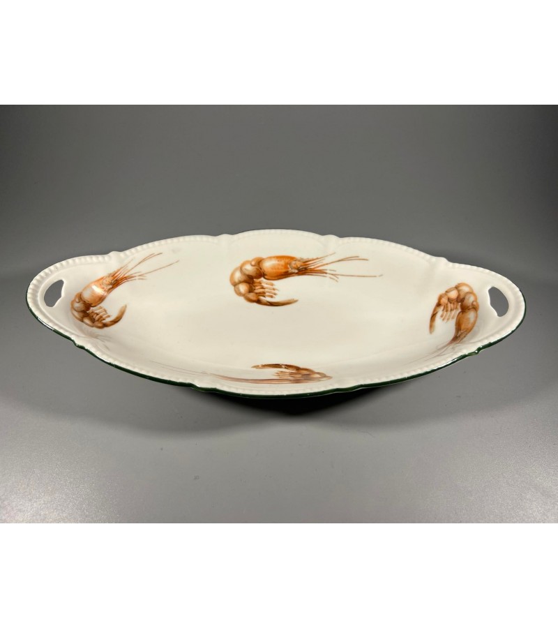 Lėkštė porcelianinė gili puošta krevetėmis, antikvarinė (Žuv). Kaina 28
