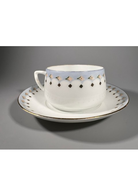 Puodelis su lėkštute porcelianiniai, antikvariniai Silesia 1900-1920 m. 6 vnt. Puodelio talpa 140 ml. Kaina po 18