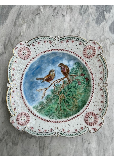 Lėkštė porcelianinė, antikvarinė, tapyta Paukščiai. Postgrund. Norvegija. 1887-1911 m. Kaina 27