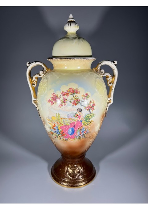 Vaza su dangčiu, urna antikvarinė, fajanso, angliška. England Falcon Ware. 1920-1930 m. Kaina 148