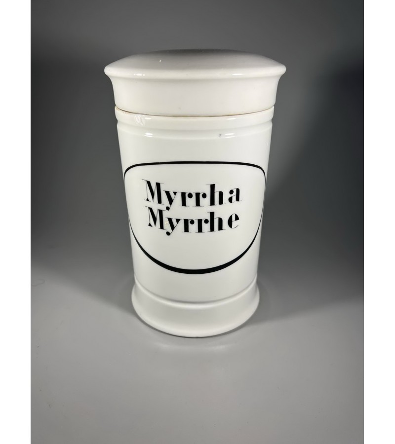 Indas vaistinės, vaistų, medicininis, porcelianinis, antikvarinis, tarpukario laikų. Vokietija. Myrrha Myrrhe.Kaina 73