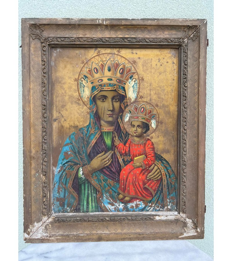Šv. Marija su kūdikiu, antikvarinė, tarpukario laikų. Kartonas, netapyta. Dydis: 53 x 65 cm. Kaina 78