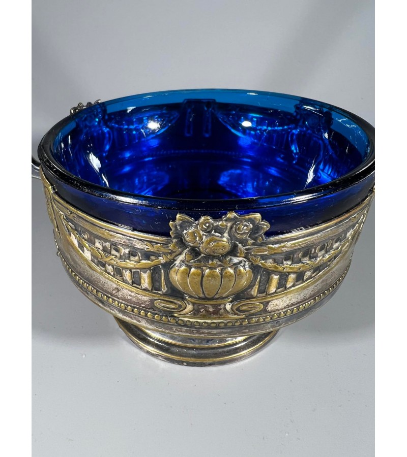 Indas metalinis mėlynu stiklu sidabruotas, antikvarinis KAISER. Kaina 48
