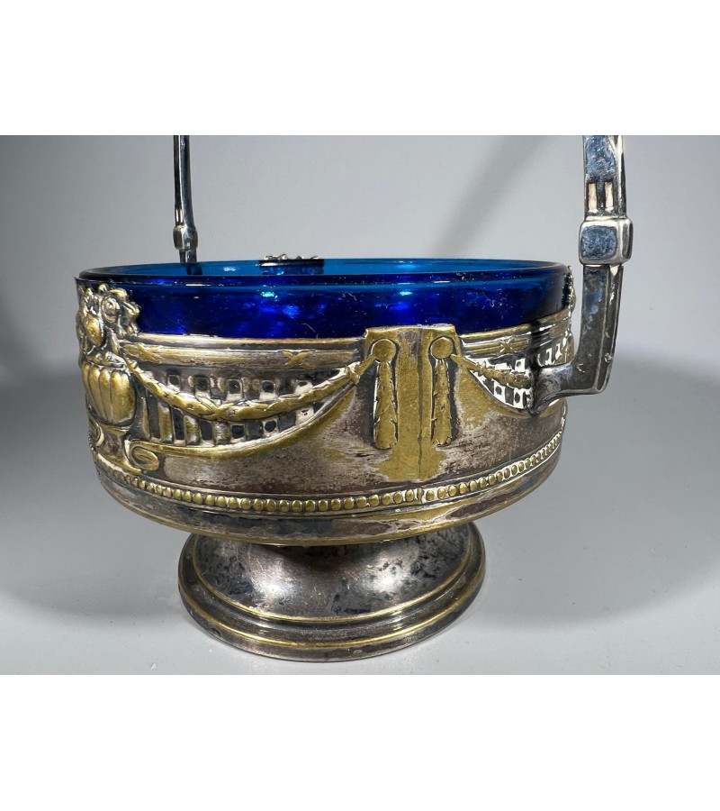 Indas metalinis mėlynu stiklu sidabruotas, antikvarinis KAISER. Kaina 48