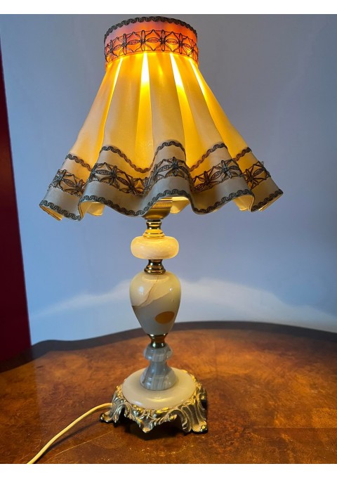 Šviestuvas stalinis, naktinė lempa su oniksu, vintažinė. Made in Italy. Aukštis 40 cm. Kaina 43
