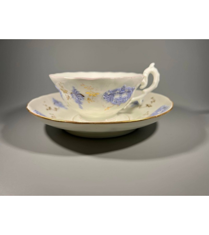 Puodeliai su lėkštutėmis porcelianiniai, antikvariniai, Rokoko stiliaus, Samuel Alcock. Anglija. 1880-1900 m. Puodelio talpa 240 ml. 9 vnt. Kaina po 16