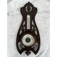 Barometras, termometras antikvarinis, medinis Secesijos stiliaus, Veikiantis. Kaina 63