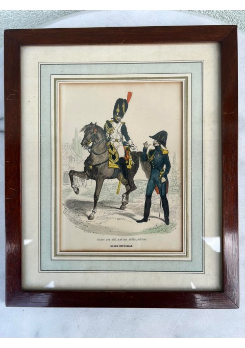 Paveikslas, grafika antikvarinė militaristine tema, Napoleono laikų. Medinis rėmelis, stiklas. Prancūzija. Kaina 68