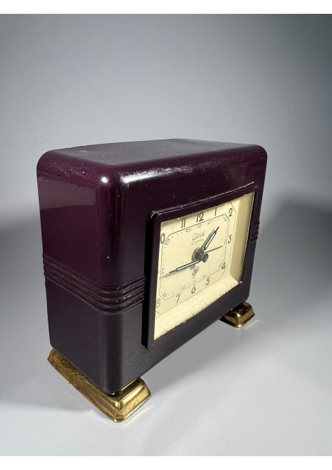 Laikrodis žadintuvas su melodija Art Deco stiliaus, bakelitinis, antikvarinis, tarpukario laikų Goldbuchl. Made in Germany. Veikiantis, patikrintas laikrodininko. Kaina 138